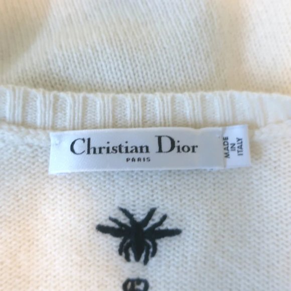 Christian Dior Floral-Embroidered Cashmere Sweater Cream Size 42 - Picture 7 of 8